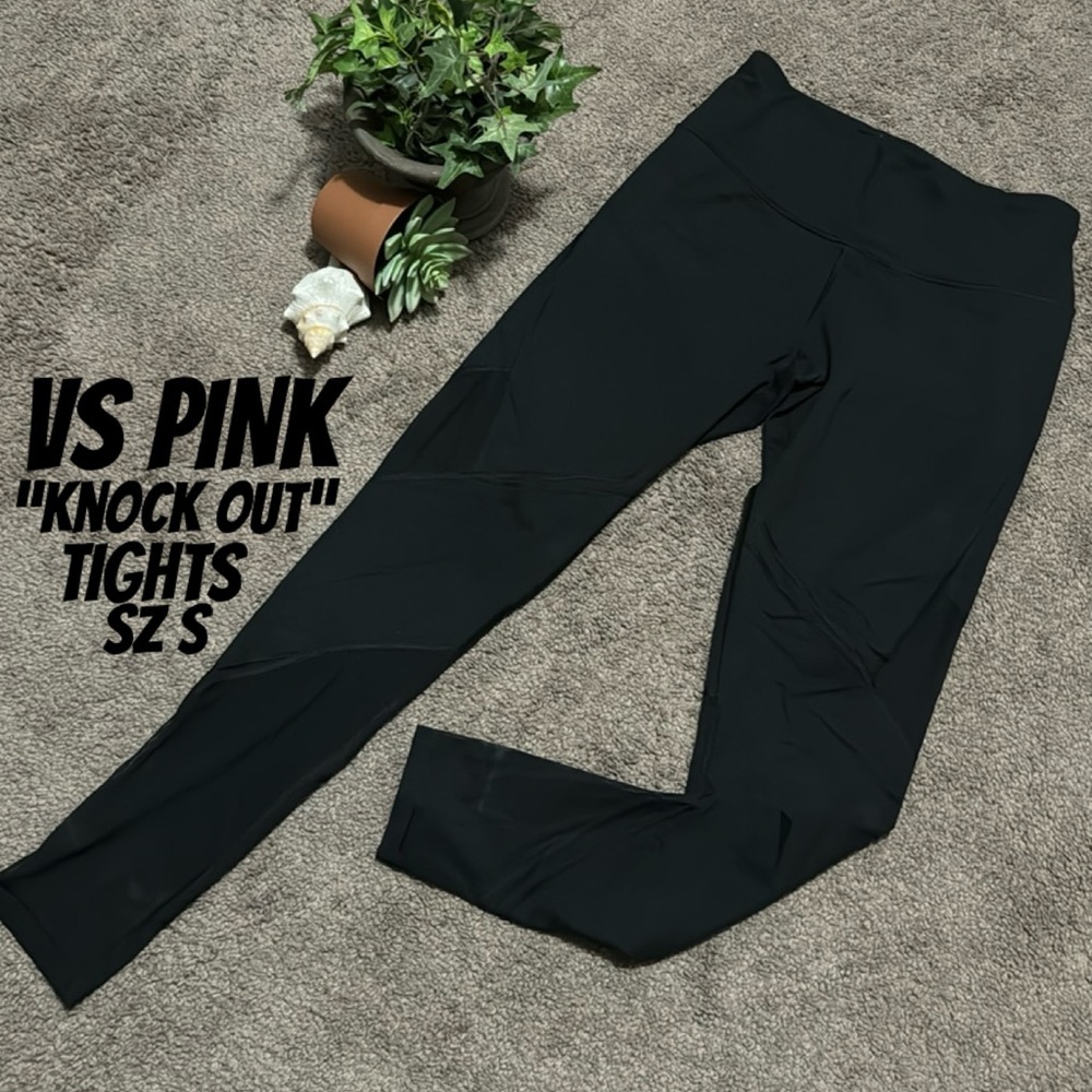 VS Pink KnockOut Tights-Mesh Detail-Black-Sz S